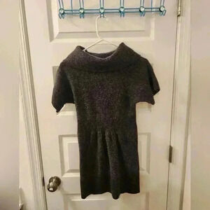 Loft Mini Dark Grey Sweater Dress Short Sleeved Size Small Turtleneck Stretchy